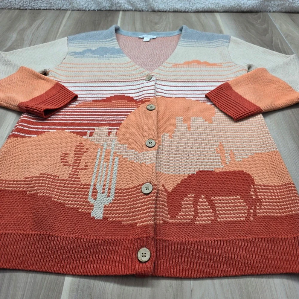 Coldwater Creek Cardigan Southwest Desert Sunset Cactus Knit Sweater M‎ Womens